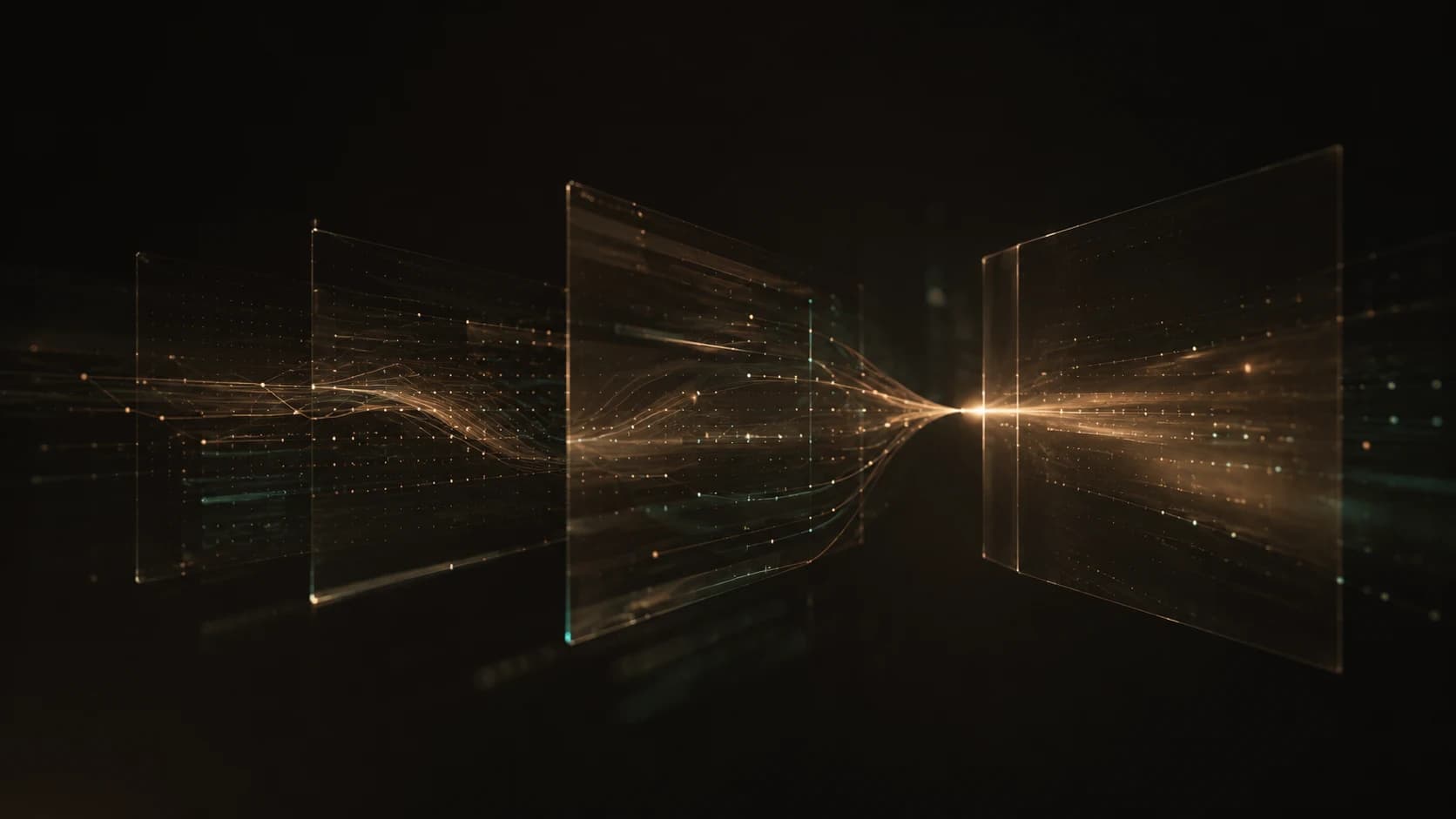 Connected data panels representing AI automation workflows