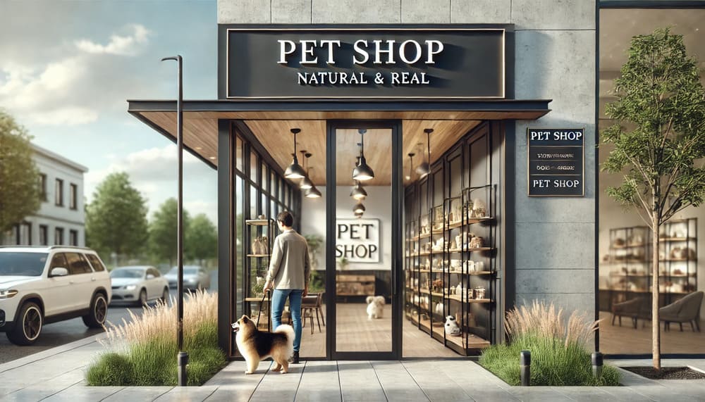 Modern Petshop Storefront with Gold Accents